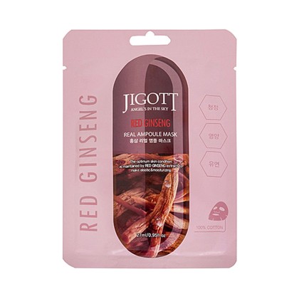 Тканевая маска для лица Jigott Red Ginseng Real Ampoule Mask, с экстрактом женьшеня, 27 мл